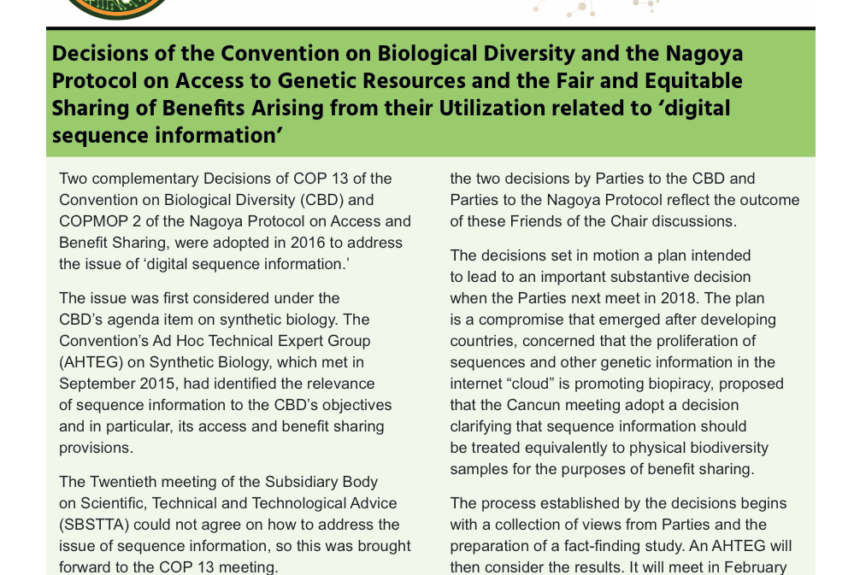 Compilations of Convention on Biological Diversity Decisions on Digital Sequence Information on Genetic Resources